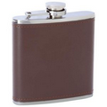 6 oz. Stainless Steel Flask w/Brown Genuine Leather Wrap